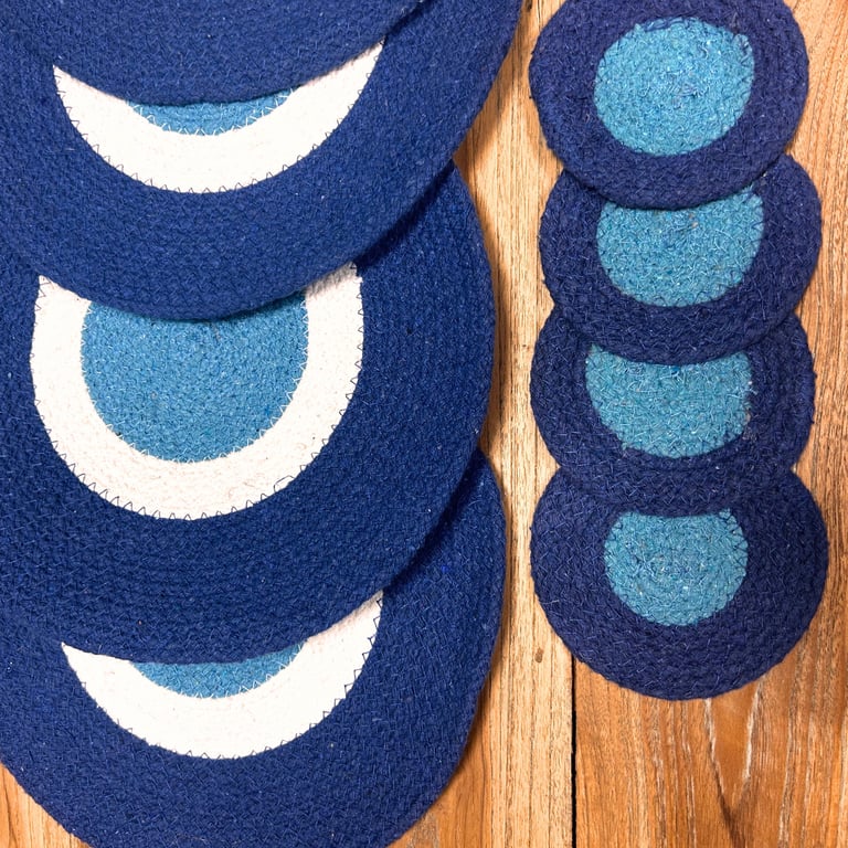 4 Jute Rope Coasters & Mats (Evil Eye Design) - Set for Home Decor