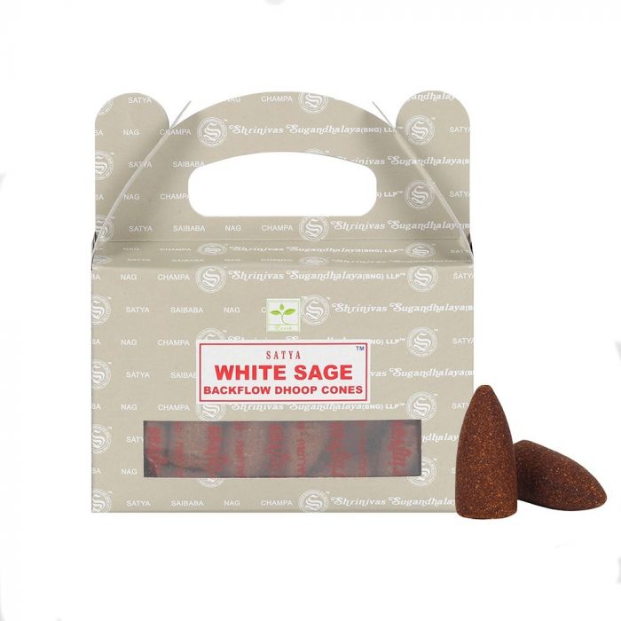 Satya Backflow Dhoop Cones - White Sage Incense for Natural Home Aromatherapy and Purification