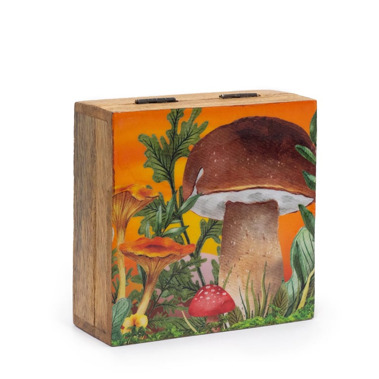 Med Square Box - Compact Storage Solution with Mushroom Design and Maroon Finish, 13.5x13.5x6cm