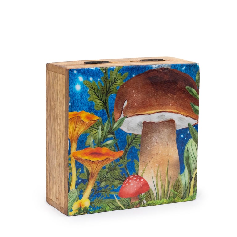 Med Square Box 13.5x13.5x6cm Eco Friendly Gift Box - Mushroom Design Teal