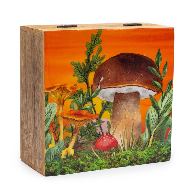 Big Square Box 15x17.5x8cm - Mushroom Design Maroon Storage Box