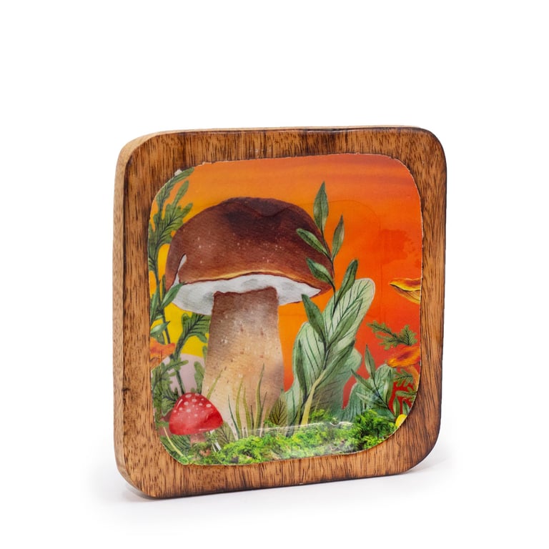 Mushroom Design Maroon 15x15cm Square Trinket Tray - Decorative Storage Solution
