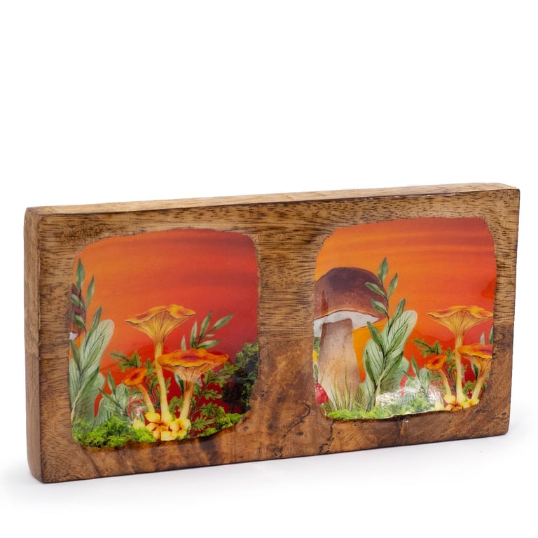 Double Trinket Tray - Mushroom Design 20x10x2.5cm Decorative Organizer in Maroon
