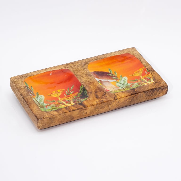 Double Trinket Tray - Mushroom Design 20x10x2.5cm Decorative Organizer in Maroon