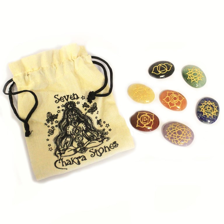Oval Shape Chakra Stone Set - Healing Crystals for Balance - Lrg Stones