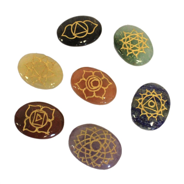 Oval Shape Chakra Stone Set - Healing Crystals for Balance - Lrg Stones