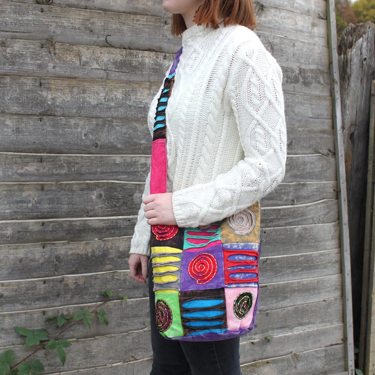 Ethnic Sling Bag - Handmade Purple Bag with Unique Spiral Design
