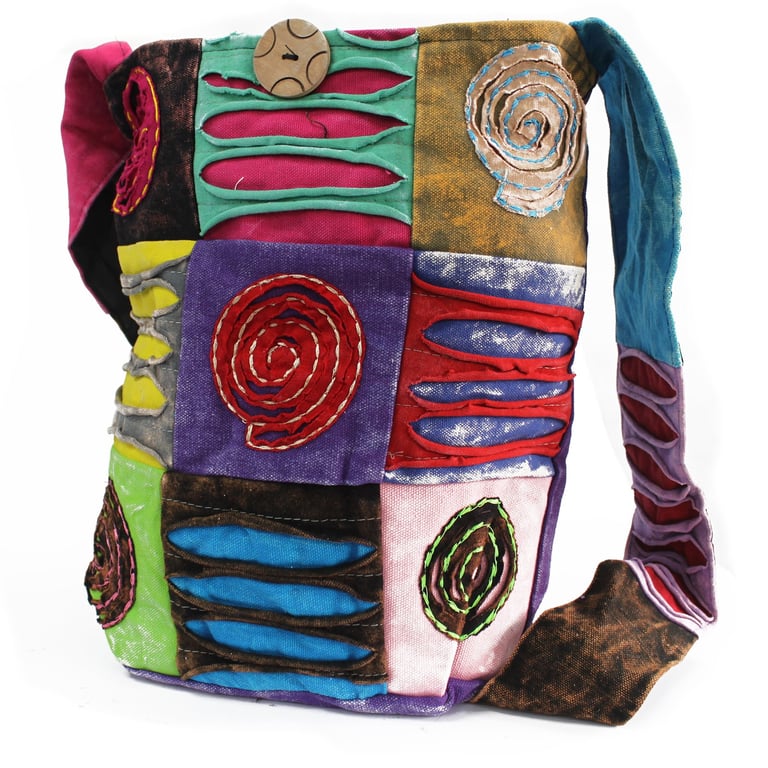 Ethnic Sling Bag - Handmade Purple Bag with Unique Spiral Design