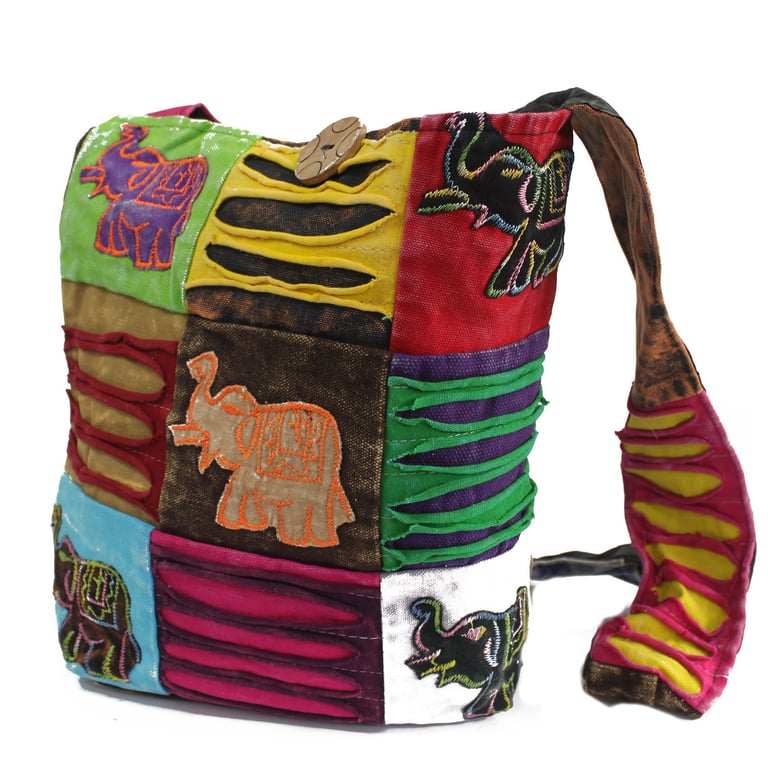 Ethnic Handcrafted Sling Bag - Chocolate Brown Elephant Print Leather Tote