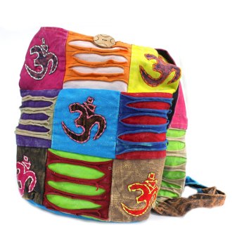 Handwoven Bohemian Teal Sling Bag with Om Symbol - Artisanal Ethnic Design