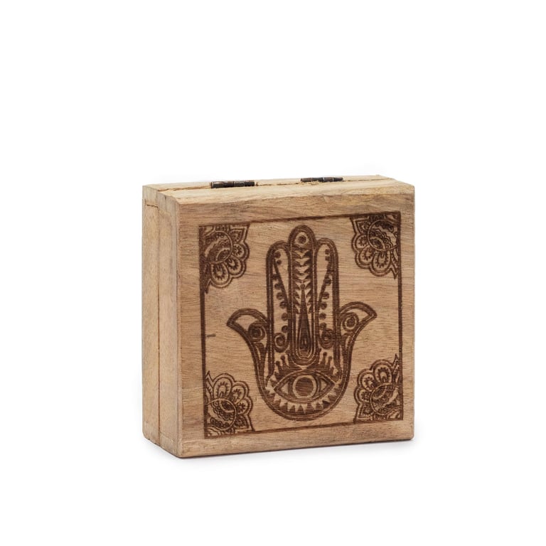 Hamsa Black Engraved Small Square Box - Decorative Home Storage Gift Box for Jewelry