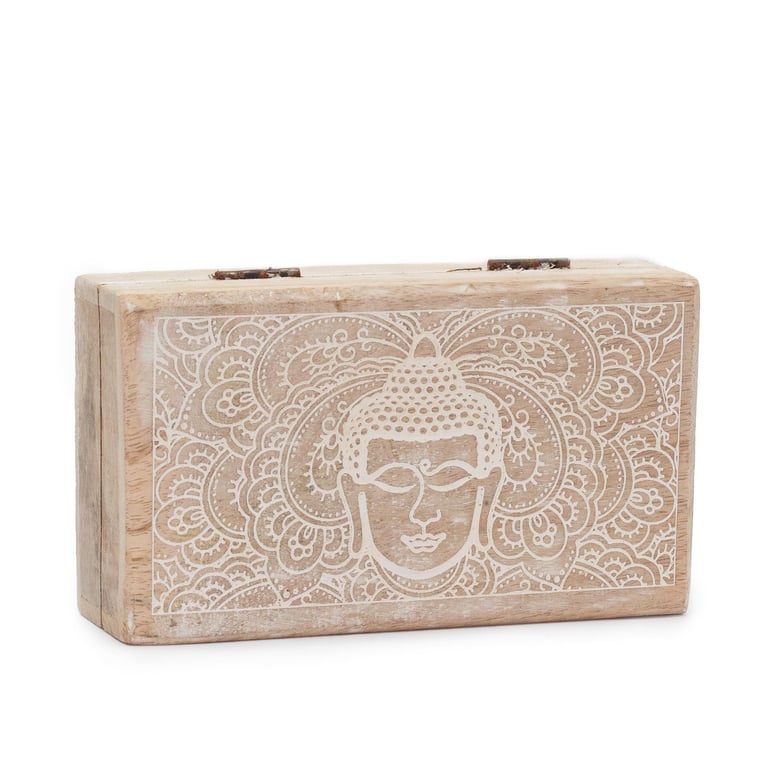 Med Square Box 17x10x4.2cm - Whitewashed Buddha Decor for Meditation