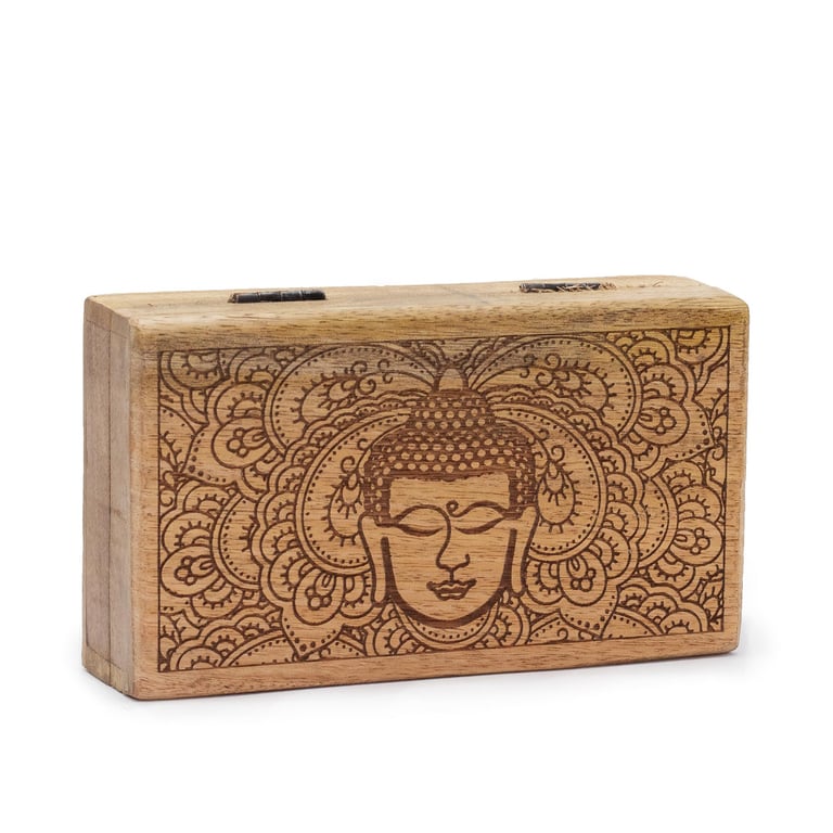 Buddha Face Black Engraved Med Square Box 17x10x4.2cm - Gift Box for Mindfulness and Meditation