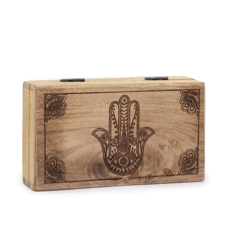 Med Square Box - Hamsa Black Engraved Jewelry and Home Decor Storage Case