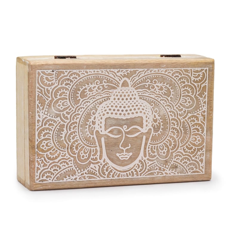 Buddha Face Whitewash Big Rectangle Gift Box - 21.5x14x6.3cm Rectangular Container