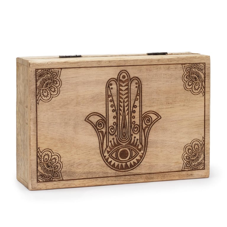 Big Rectangle Black Engraved Gift Box, 21.5x14x6.3cm, Hamsa Symbol