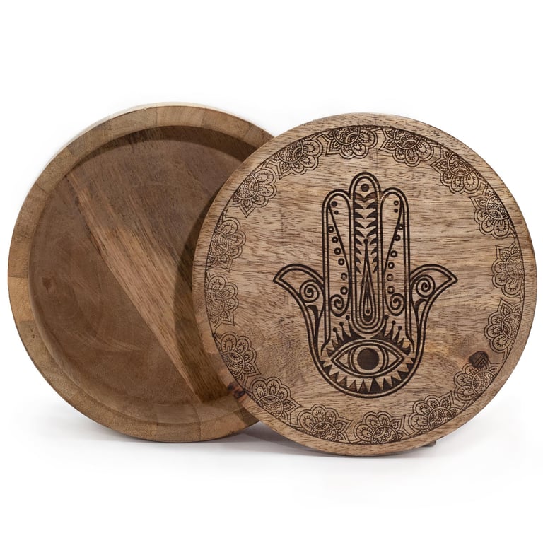 Big Round Black Hamsa Engraved Decorative Gift Box 17.5x7.5cm