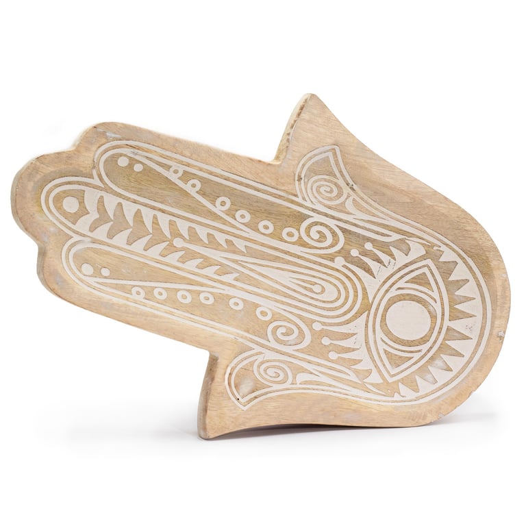 Hamsa Whitewash Long Tray - Decorative Home Decor 30x20.5x2.5cm Tray