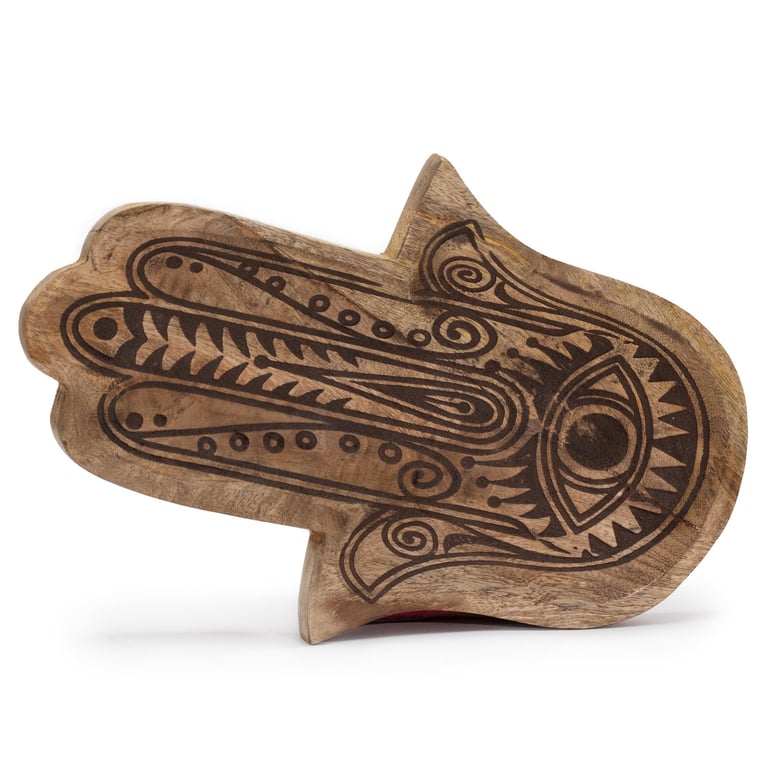 Hamsa Black Engraved Long Tray - Decorative Serving Tray 30x20.5x2.5cm