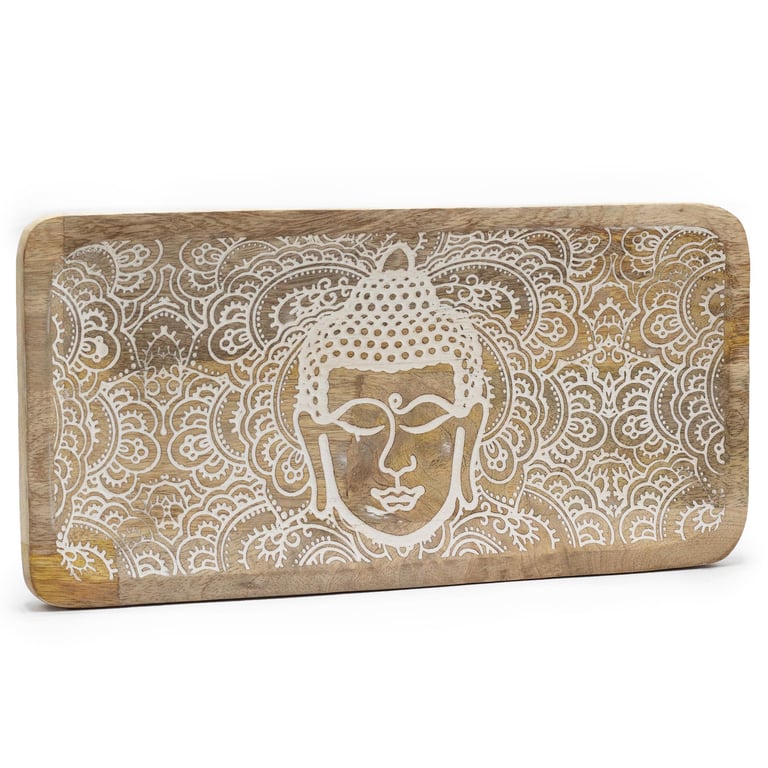 Whitewash Buddha Face Long Tray - Decorative Home Decor 30x15cm Storage