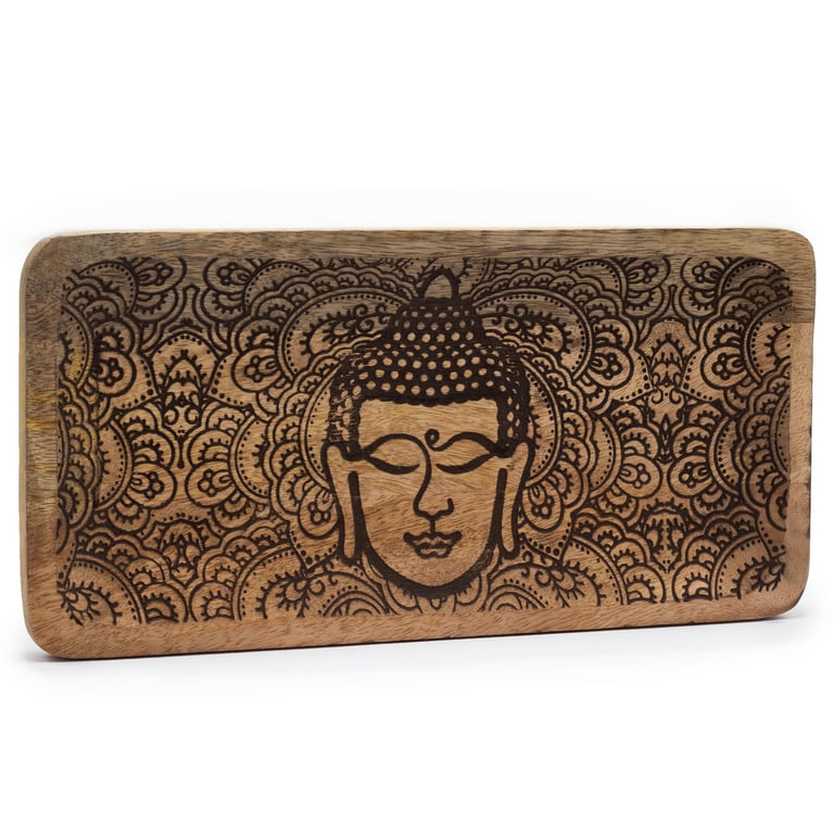 Buddha Face Black Engraved Long Tray 30x15cm Home Decor Gift Idea