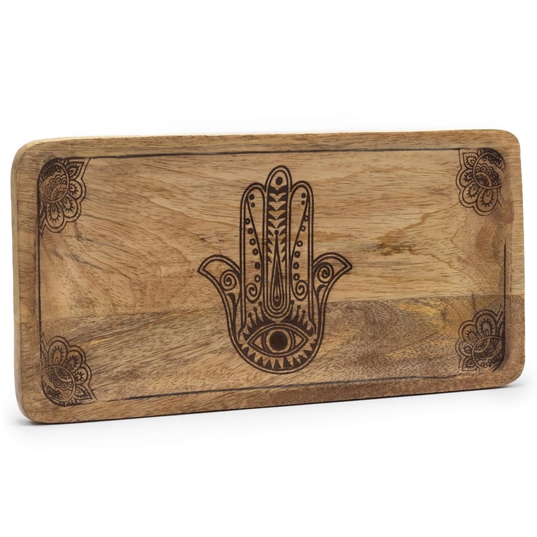 Black Engraved Hamsa Design Long Tray 30x15x2.5cm - Home Decor Kitchenware Accessory