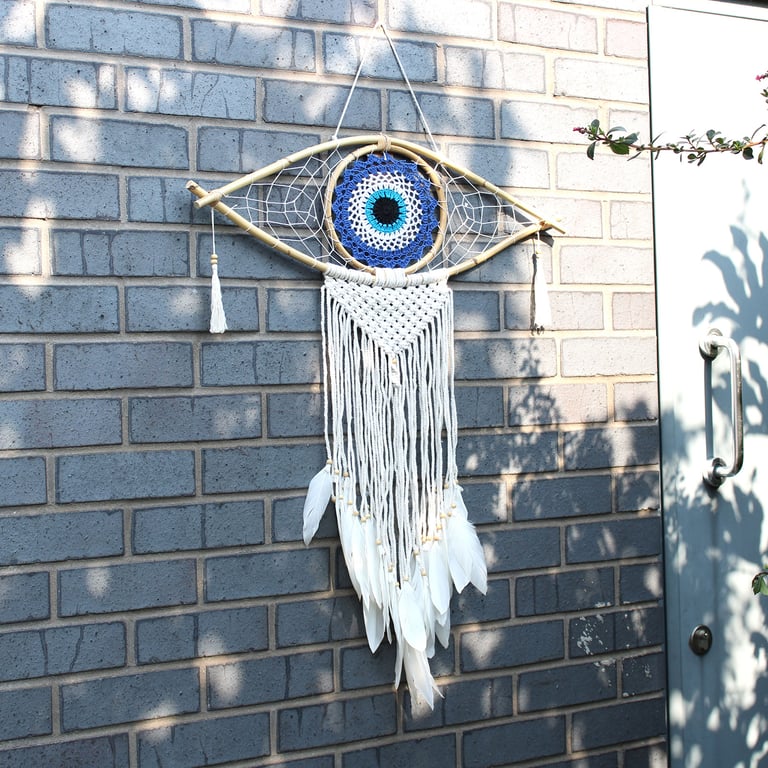 Large Macrame Dream Catcher - Evil Eye Protection - White/Grey/Brown (Brand Name)