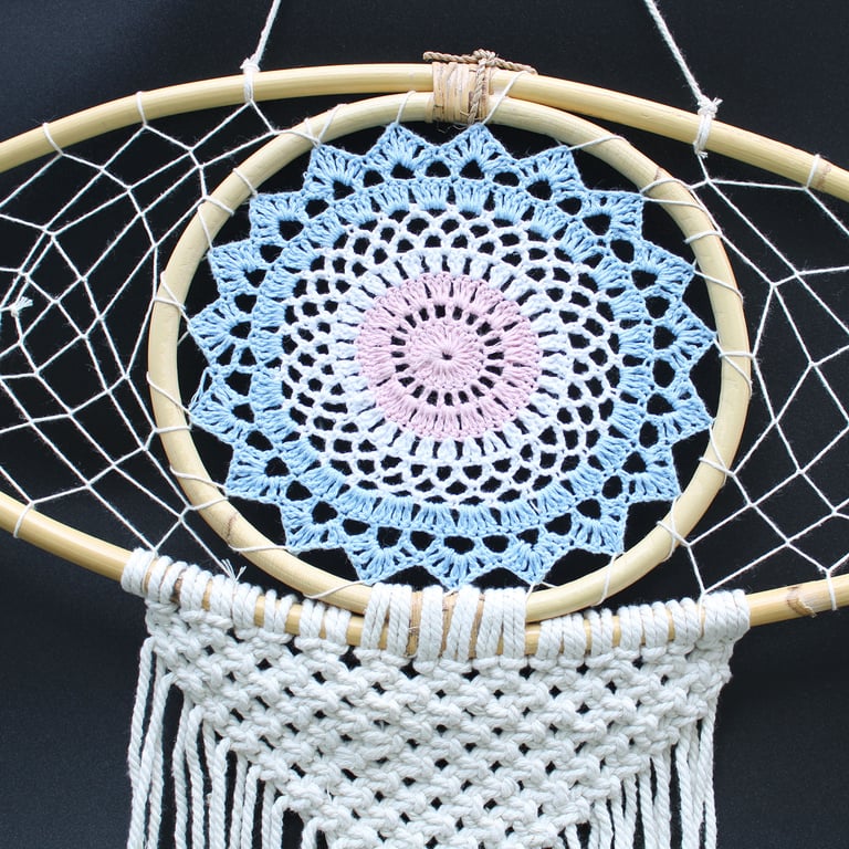 Macrame Dream Catcher (Large) - Blue/White/Pink - Protection by Brand Name