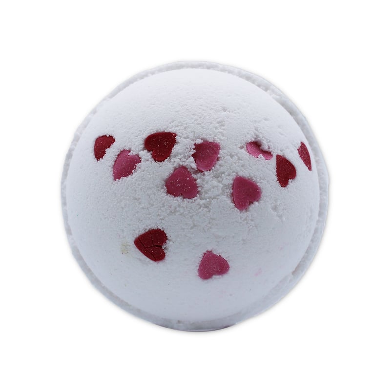 Love hearts bath bomb with wild flowers design.