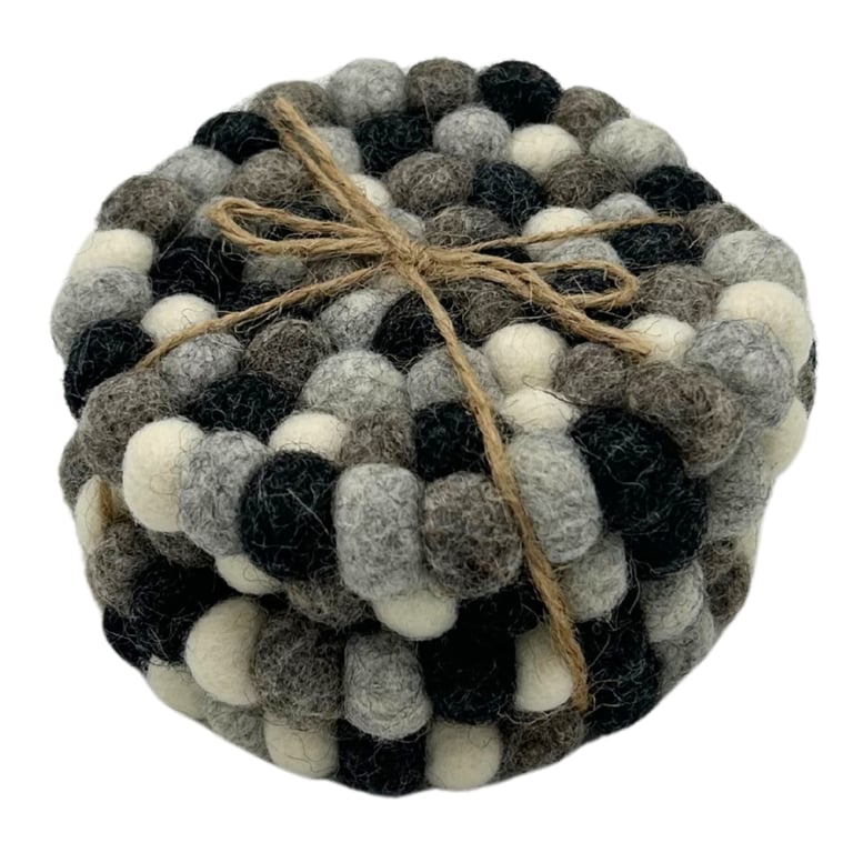 Multi Grey Felt Ball Round Coasters - Set of 4 Home Decor Accents