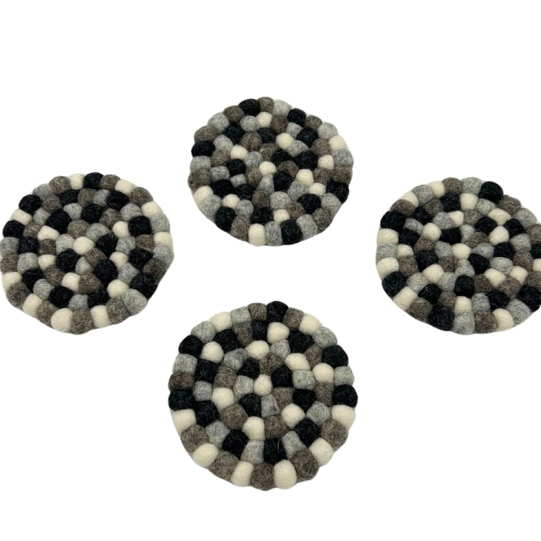 Multi Grey Felt Ball Round Coasters - Set of 4 Home Decor Accents