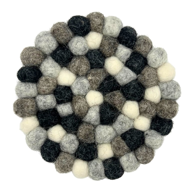 Multi Grey Felt Ball Round Coasters - Set of 4 Home Decor Accents