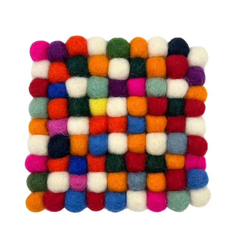 Multi Grey Felt Ball Square Coasters Set of 4 - Home Decor Protection