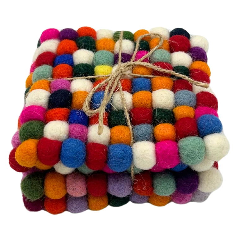 Multi Grey Felt Ball Square Coasters Set of 4 - Home Decor Protection
