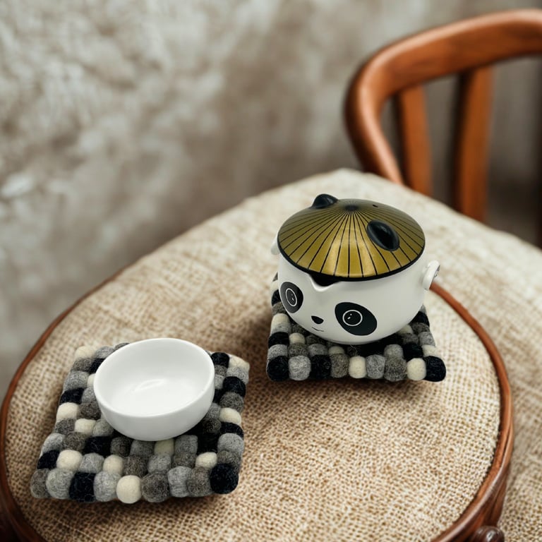 Felt Ball Square Coasters - Set of 4 Multi Grey Home Decor Protective Coasters