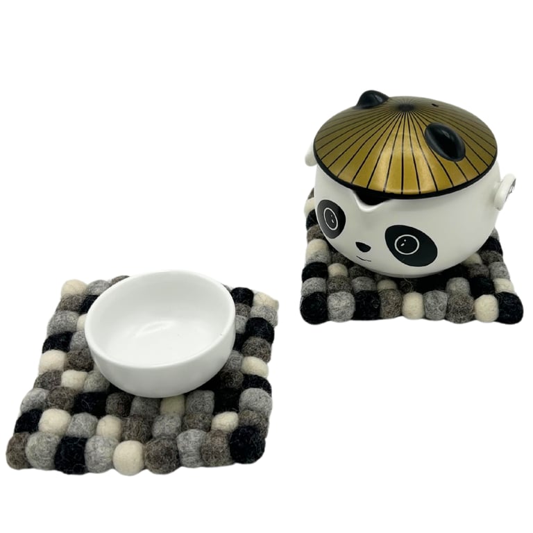 Felt Ball Square Coasters - Set of 4 Multi Grey Home Decor Protective Coasters