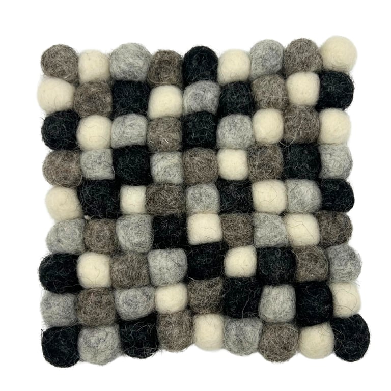Felt Ball Square Coasters - Set of 4 Multi Grey Home Decor Protective Coasters