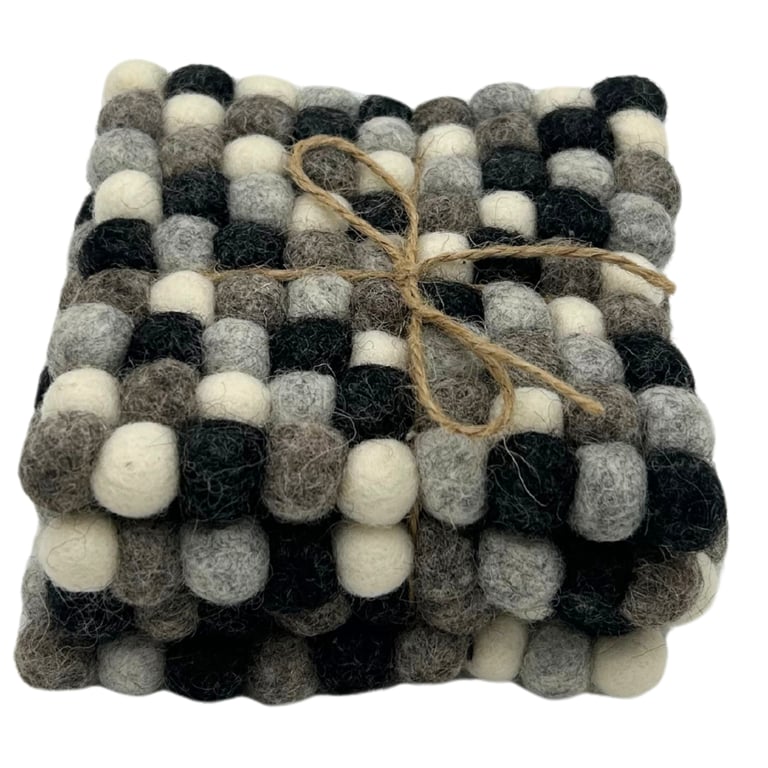 Felt Ball Square Coasters - Set of 4 Multi Grey Home Decor Protective Coasters