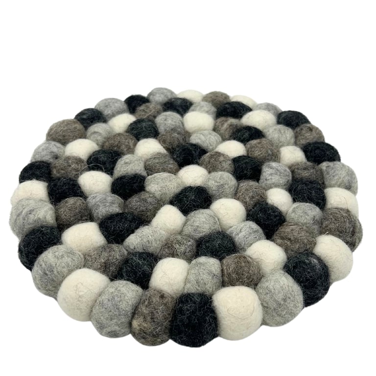 Felt Ball Round Placemat - Multi Grey Colour Kitchen Dining Room Protector