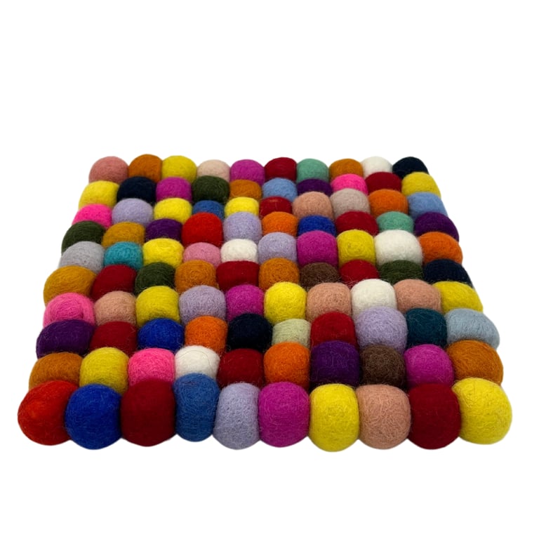 Multi Colour Felt Ball Square Placemat - Decorative Kitchen Mat