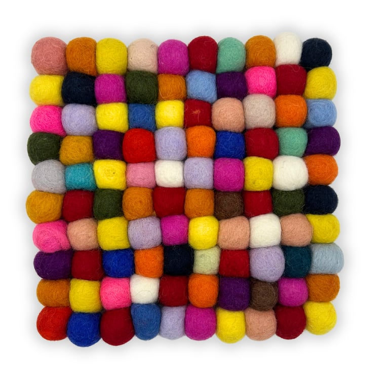 Multi Colour Felt Ball Square Placemat - Decorative Kitchen Mat