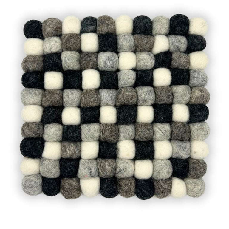 Felt Ball Square Placemat - Multi Grey Colour, Durable Home Decor Mat for Kitchen or Dining Area