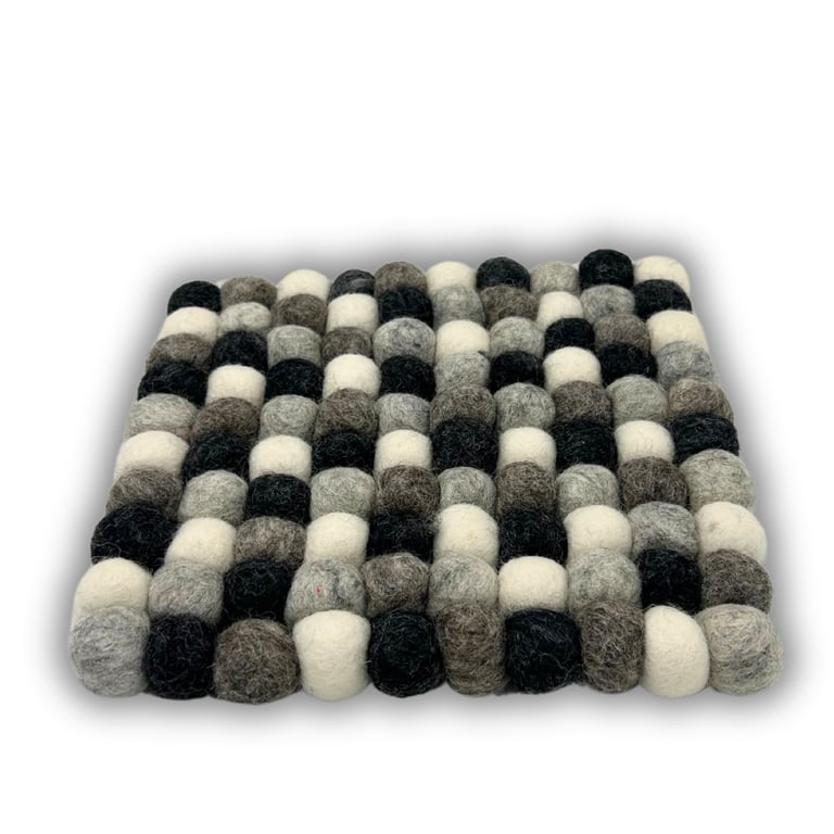 Felt Ball Square Placemat - Multi Grey Colour, Durable Home Decor Mat for Kitchen or Dining Area