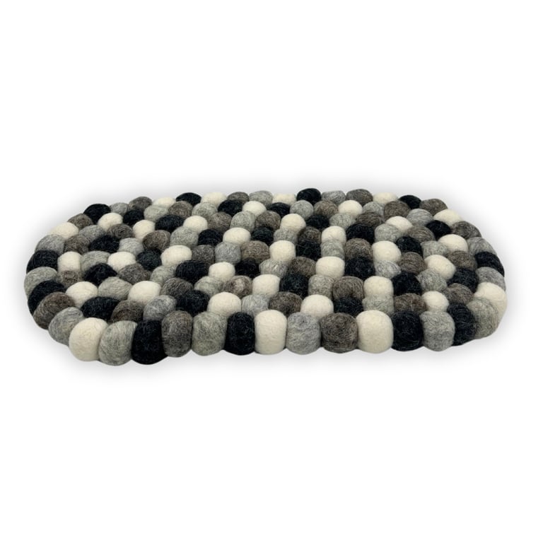 Felt Ball Oval Centre Mat - Multi Grey - Durable Felt Accessory