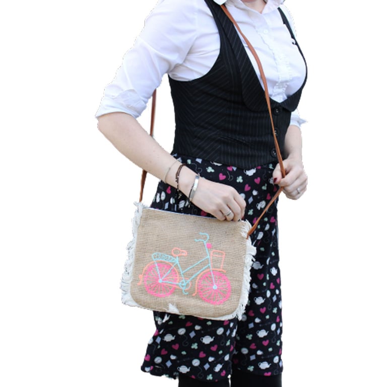Handmade Fab Fringe Bag with Unique Bicycle Embroidery Design