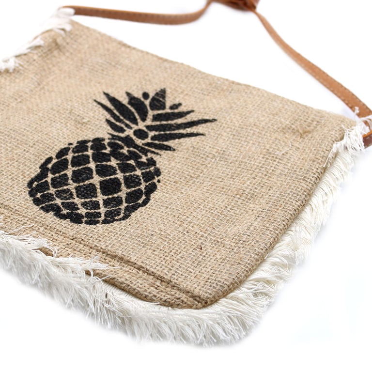 Trendy Fab Fringe Pineapple Print Boho Chic Handbag Tote Bag