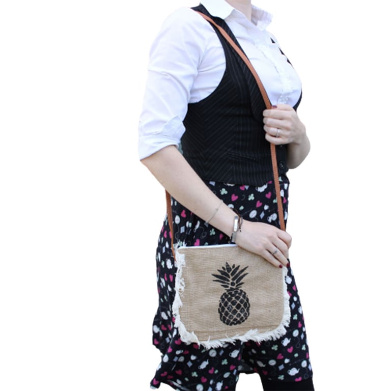 Trendy Fab Fringe Pineapple Print Boho Chic Handbag Tote Bag