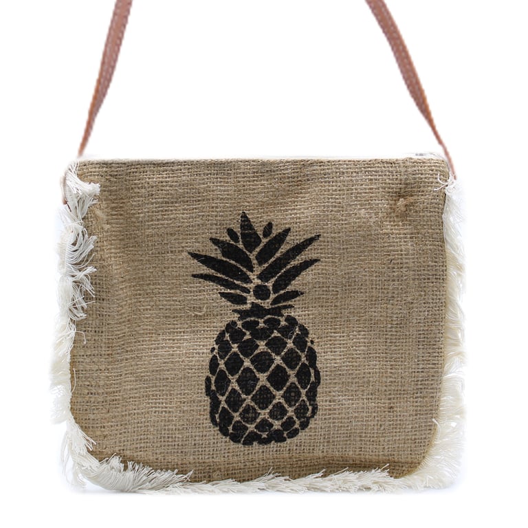 Trendy Fab Fringe Pineapple Print Boho Chic Handbag Tote Bag