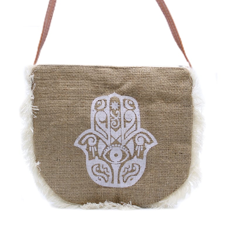Hamsa Print Fab Fringe Bag - Authentic Ethnic Boho Handbag with Tassel Detail