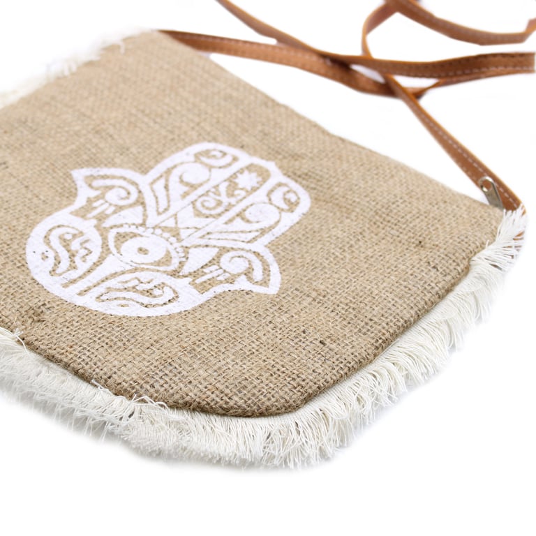 Hamsa Print Fab Fringe Bag - Authentic Ethnic Boho Handbag with Tassel Detail